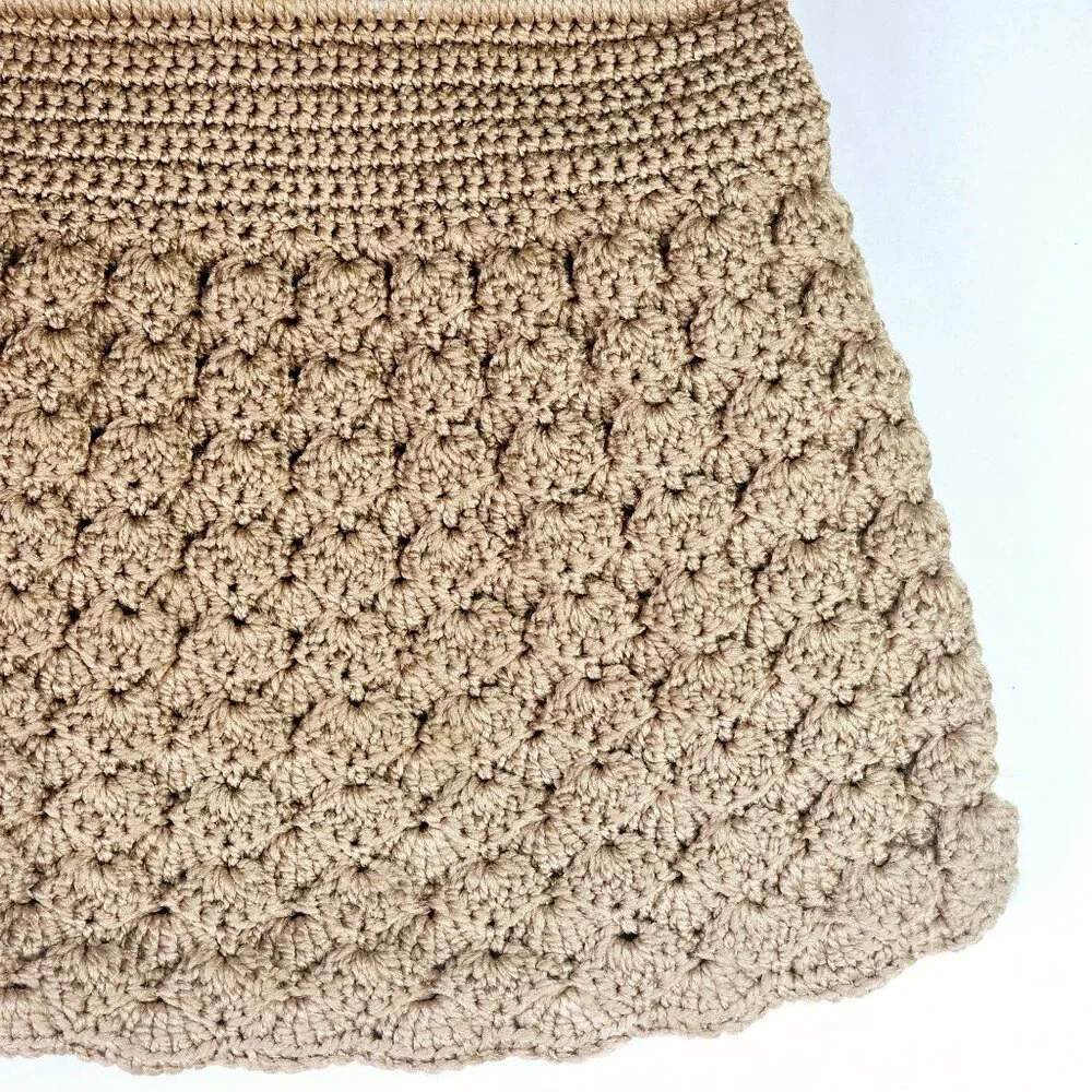 Vintage Large Swirl Double Handled Crochet Bubble Stitch Hobo Style Handbag